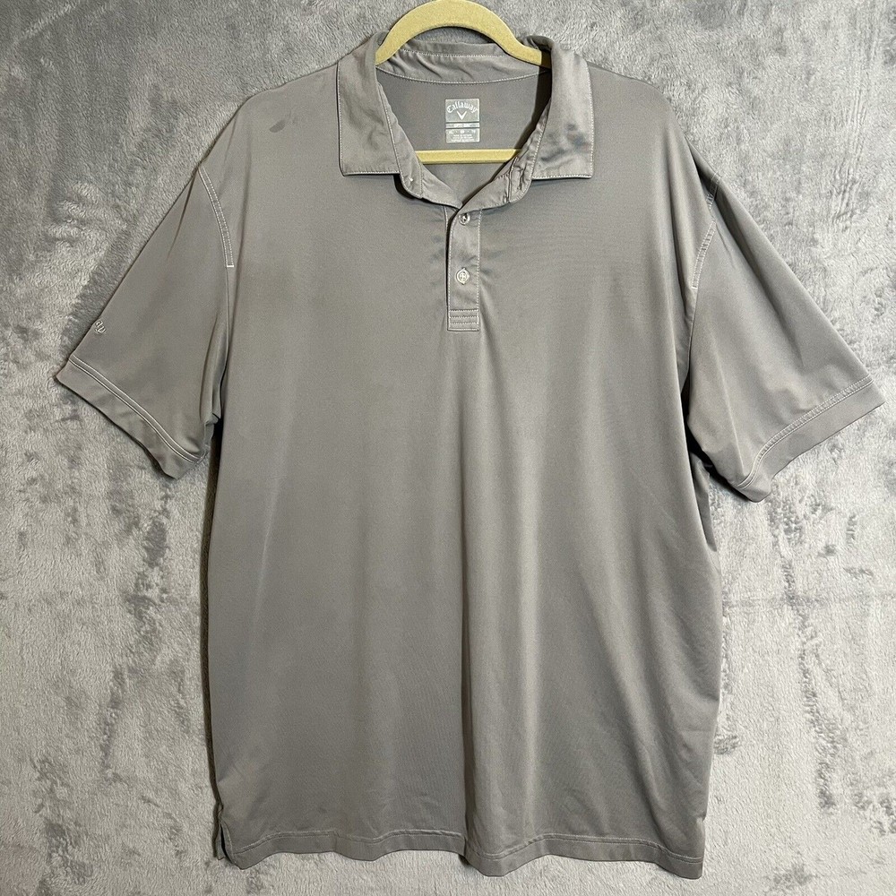 Callaway Polo Shirt Mens XL Gray Opti Dri Short Sleeve Performance Golf‎ Casual